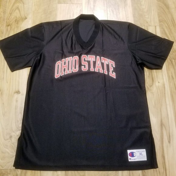 Vintage 90s OHIO STATE Champion Jersey XL Black Red Spell Out Shirt - Picture 1 of 7